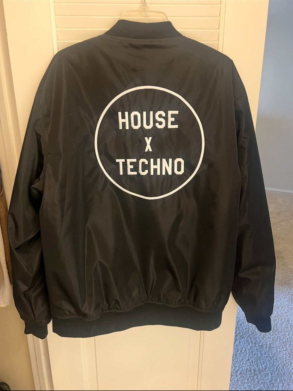 FNGRS CRSSD house x techno Black Bomber Jacket. EDM Festival
